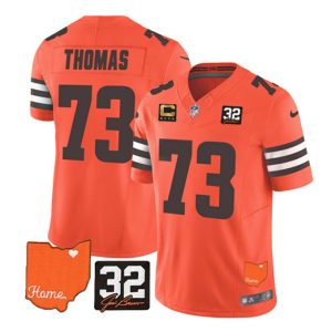 Cleveland Browns #73 Joe Thomas Orange 2023 F.U.S.E. With Jim Brown Memorial Patch And 4-Star C Patch Vapor Untouchable Limited Stitched Jersey