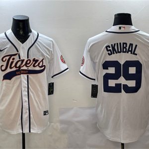Detroit Tigers #29 Tarik Skubal White With Patch Cool Base Stitched Jersey