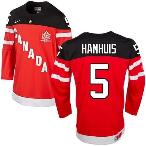 Olympic CA. #5 Dan Hamhuis Red 100th Anniversary Stitched Jersey