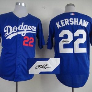 Dodgers #22 Clayton Kershaw Blue Cool Base Autographed Stitched Jersey