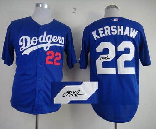 Dodgers #22 Clayton Kershaw Blue Cool Base Autographed Stitched Jersey