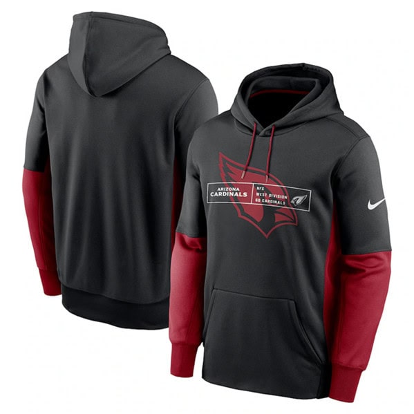 Arizona Cardinals Black Color Block Fleece Performance Pullover Hoodie