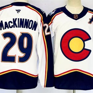 Colorado Avalanche #29 Nathan MacKinnon White Alternate With A Patch Reverse Retro Stitched Jersey