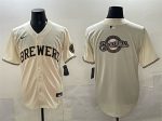 Milwaukee Brewers Team Big Logo Cream Home Limited Stitched Jersey