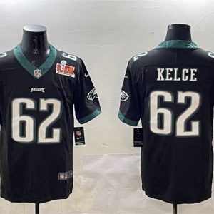 Philadelphia Eagles #62 Jason Kelce Black 2025 Super Bowl LIX Patch Vapor Untouchable Limited Stitched Jersey