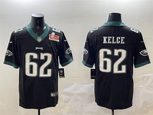 Philadelphia Eagles #62 Jason Kelce Black 2025 Super Bowl LIX Patch Vapor Untouchable Limited Stitched Jersey