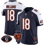 Chicago Bears #18 Caleb Williams White Navy F.U.S.E. With Illinois And No. 51 Patch Stitched Jersey