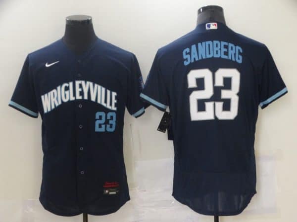 Chicago Cubs Blank 2021 #23 Ryne Sandberg Navy City Connect Stitched Jersey