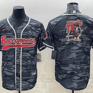 Tampa Bay Buccaneers Grey Camo Team Big Logo With Patch Cool Base Stitched Baseball Jersey