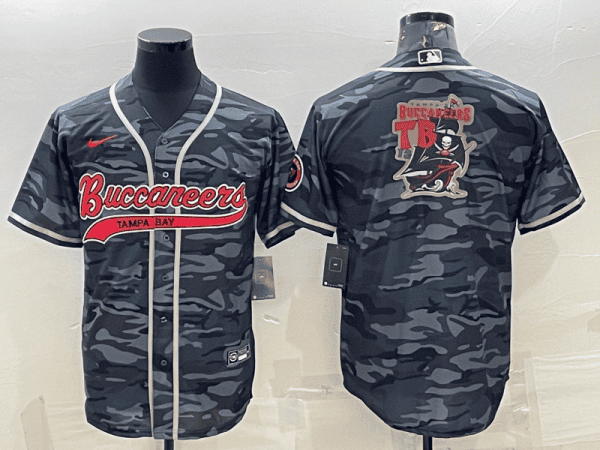 Tampa Bay Buccaneers Grey Camo Team Big Logo With Patch Cool Base Stitched Baseball Jersey