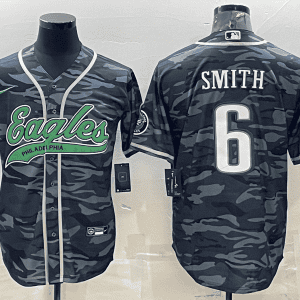 Philadelphia Eagles #6 DeVonta Smith Grey Camo With Patch Cool Base Stitched Baseball Jersey