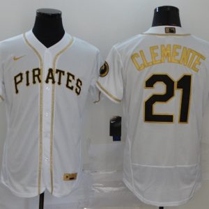 Pittsburgh Pirates #21 Roberto Clemente White Golden Flex Base Stitched Jersey