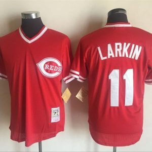 Cincinnati Reds #11 Barry Larkin Mitchell And Ness Red Throwback Stitched Jersey