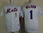 Mets #1 Mookie Wilson White(Blue Strip) Home Cool Base Stitched Jersey