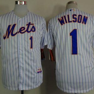 Mets #1 Mookie Wilson White(Blue Strip) Home Cool Base Stitched Jersey