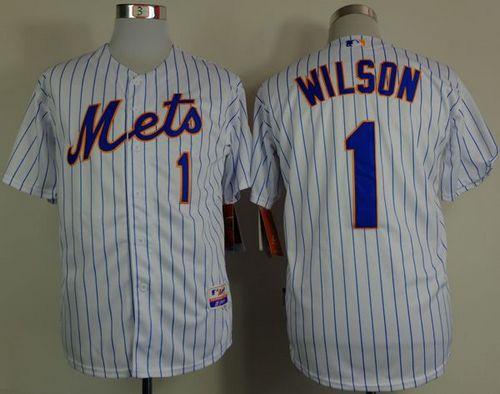 Mets #1 Mookie Wilson White(Blue Strip) Home Cool Base Stitched Jersey