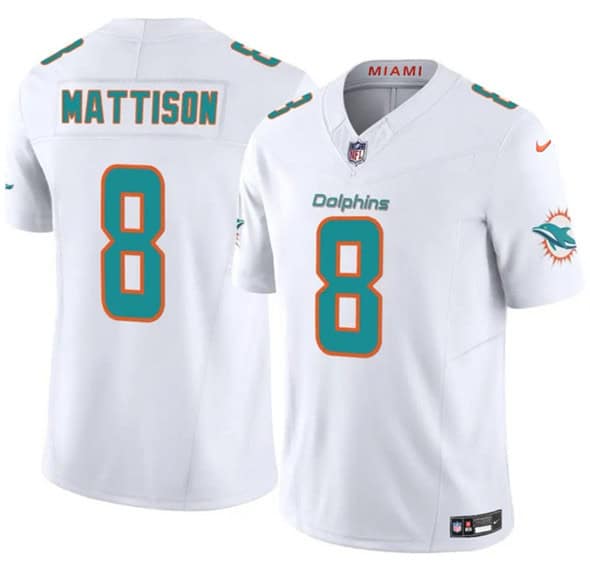 Miami Dolphins #8 Alexander Mattison White 2025 F.U.S.E. Vapor Limited Football Stitched Jersey