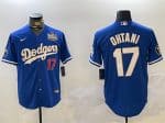 Los Angeles Dodgers #17 Shohei Ohtani Blue 2024 World Series Vin Patch Cool Base Stitched Jersey