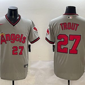 Los Angeles Angels #27 Mike Trout Gray With Patch Stitched Jersey