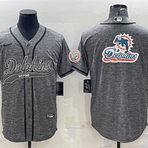 Miami Dolphins Gray Team Big Logo With Patch Cool Base Stitched Baseball Jersey
