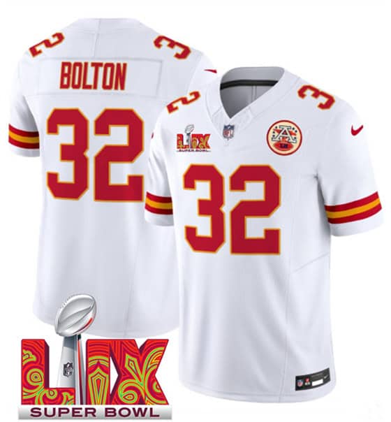 Kansas City Chiefs #32 Nick Bolton White 2025 F.U.S.E. Super Bowl LIX Patch Vapor Untouchable Limited Stitched Jersey