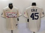New York Yankees #45 Gerrit Cole Cream Bronx Graffiti V2 Vapor Limited Stitched Jersey