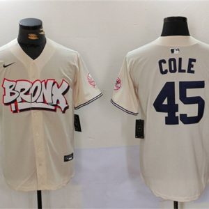 New York Yankees #45 Gerrit Cole Cream Bronx Graffiti V2 Vapor Limited Stitched Jersey