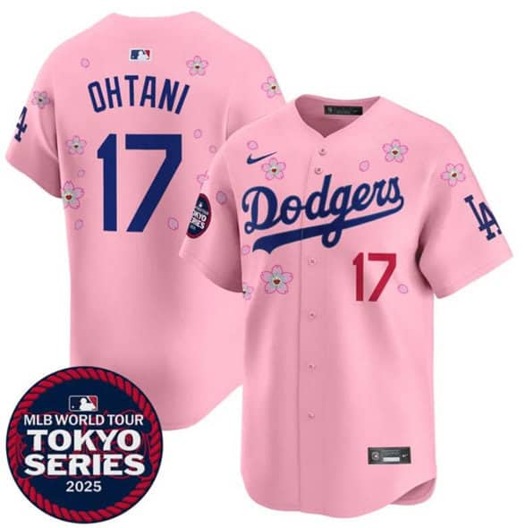 Los Angeles Dodgers #17 Shohei Ohtani Pink 2025 Tokyo Series Limited Stitched Jersey