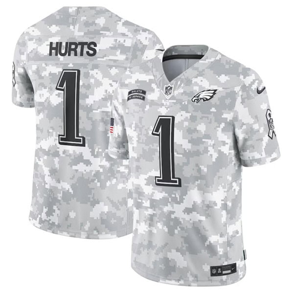 Philadelphia Eagles #1 Jalen Hurts Arctic Camo 2024 F.U.S.E. Salute To Service Limited Stitched Jersey