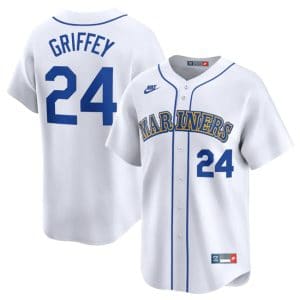 Seattle Mariners #24 Ken Griffey Jr. White Throwback Cooperstown Limited Stitched Jersey