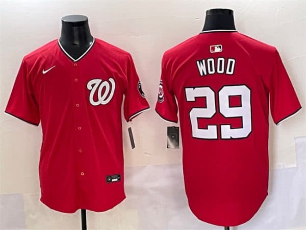 Washington Nationals #29 James Wood Red Limited Stitched Jersey
