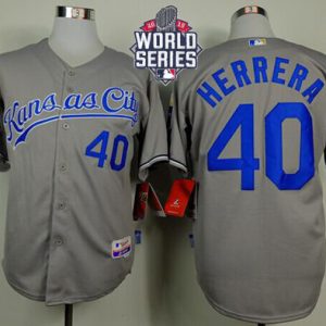 Royals #40 Kelvin Herrera Grey Cool Base W 2015 World Series Patch Stitched Jersey