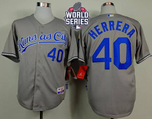 Royals #40 Kelvin Herrera Grey Cool Base W 2015 World Series Patch Stitched Jersey