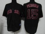 Red Sox #15 Dustin Pedroia Black Fashion Stitched Jersey