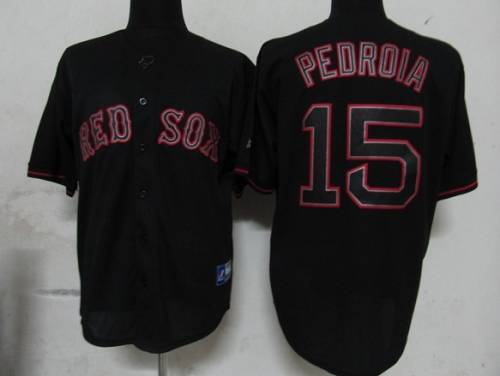 Red Sox #15 Dustin Pedroia Black Fashion Stitched Jersey