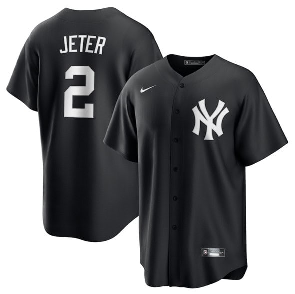 New York Yankees #2 Derek Jeter Black Lights Out Limited Stitched Jersey