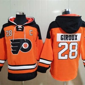 Philadelphia Flyers #28 Claude Giroux Orange Ageless Must-Have Lace-Up Pullover Hoodie
