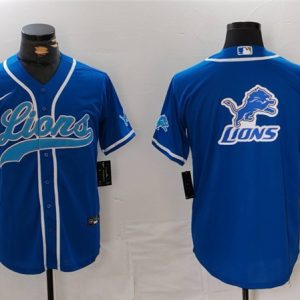 Detroit Lions Team Big Logo Blue Cool Base Stitched Jersey
