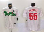 Philadelphia Phillies #55 Ranger Su¨¢rez White Green Cool Base Stitched Jersey
