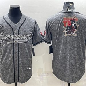 Tampa Bay Buccaneers Gray Team Big Logo With Patch Cool Base Stitched Baseball Jersey