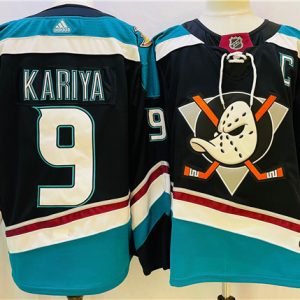 Anaheim Ducks #9 Paul Kariya Black Teal Stitched Jersey