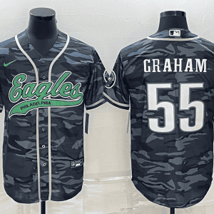 Philadelphia Eagles #55 Brandon Graham Grey Camo With Patch Cool Base Stitched Baseball Jersey