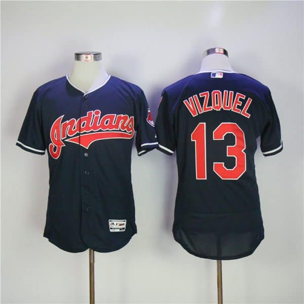 Cleveland Indians #13 Omar Vizquel Navy Flexbase Stitched Jersey