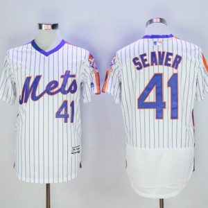 Mets #41 Tom Seaver White(Blue Strip) Flexbase Authentic Collection Alternate Stitched Jersey