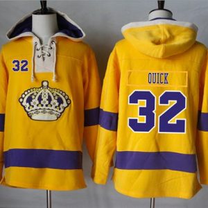 Kings #32 Jonathan Quick Gold Sawyer Hooded Sweatshirt Stitched Jersey