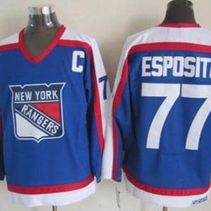 Rangers #77 Phil Esposito Blue White CCM Throwback Stitched Jersey