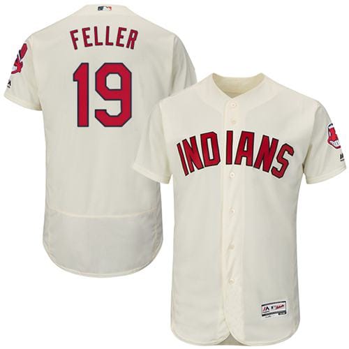 Indians #19 Bob Feller Cream Flexbase Authentic Collection Stitched Jersey