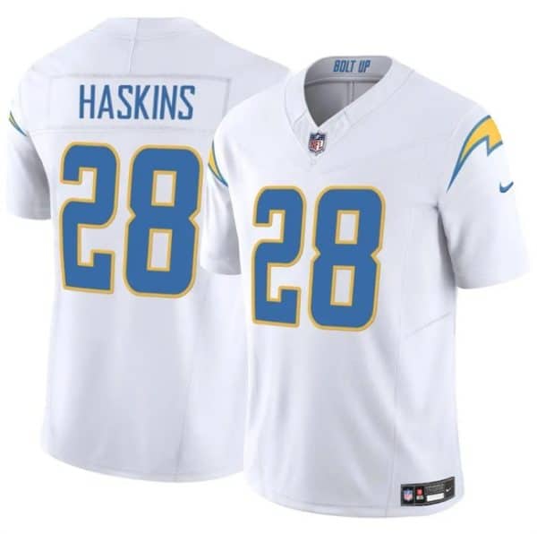 Los Angeles Chargers #28 Hassan Haskins White 2024 F.U.S.E. Vapor Limited Stitched Jersey