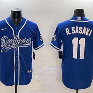 Los Angeles Dodgers #11 Roki Sasaki Royal With Patch Cool Base Stitched Jersey