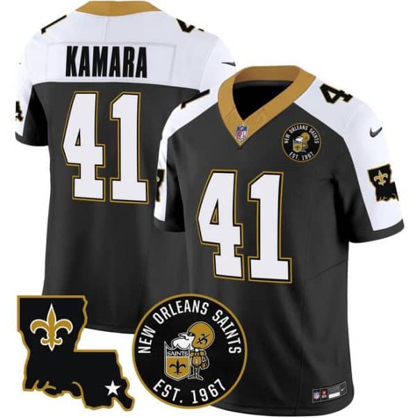 New Orleans Saints #41 Alvin Kamara Black F.U.S.E. EST. 1967 Patch Vapor Stitched Jersey